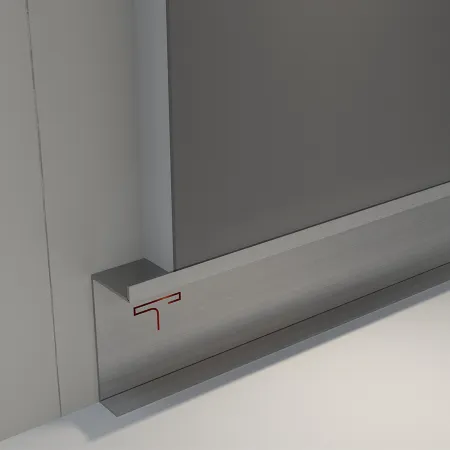 Hairline textured stainless steel skirting for clean, minimal interiors.